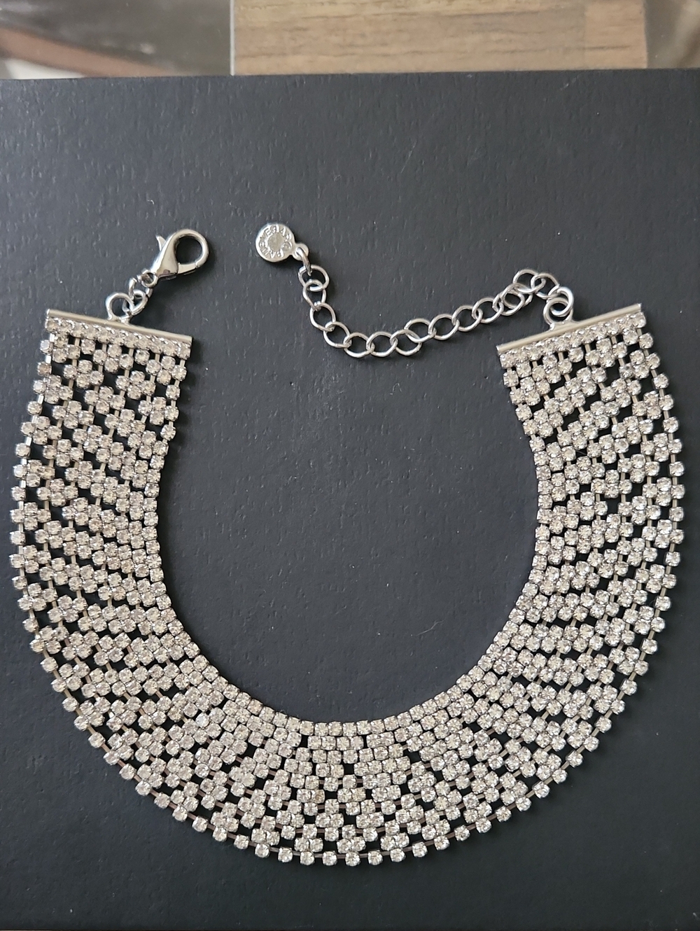 BaubleBar Adjustable Silver Crystal Mesh Choker Necklace